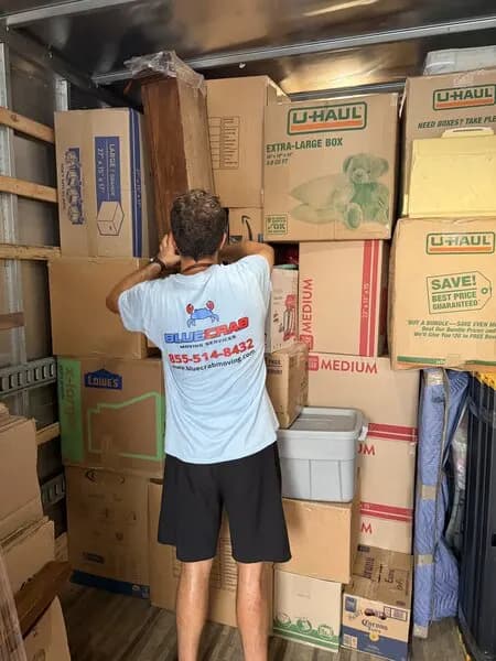 Crystal City movers. Blue Crab crew handling a high-rise move in the National Landing corridor.