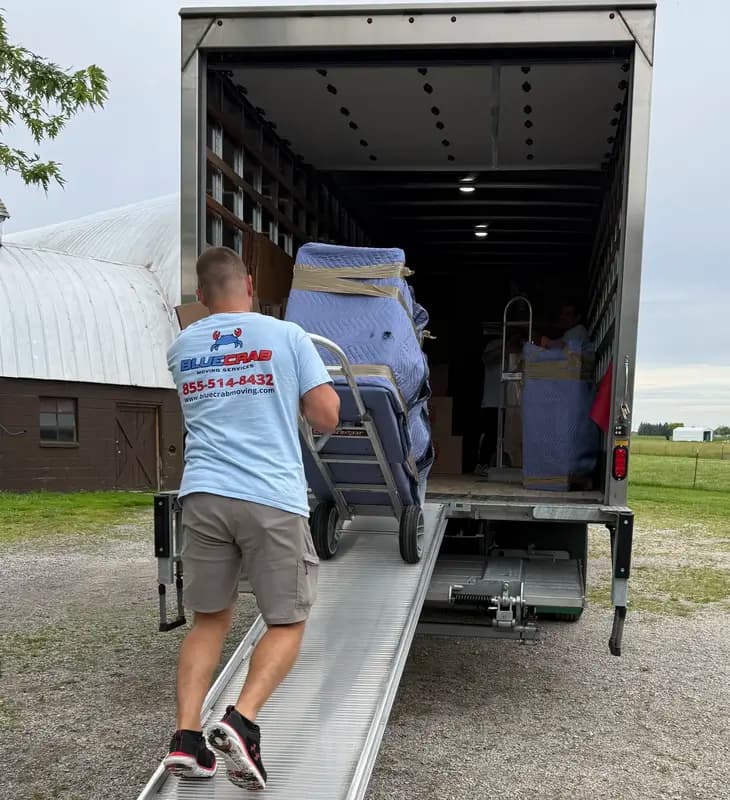 Moving services in Gaithersburg. Blue Crab crew prepping a Kentlands move.
