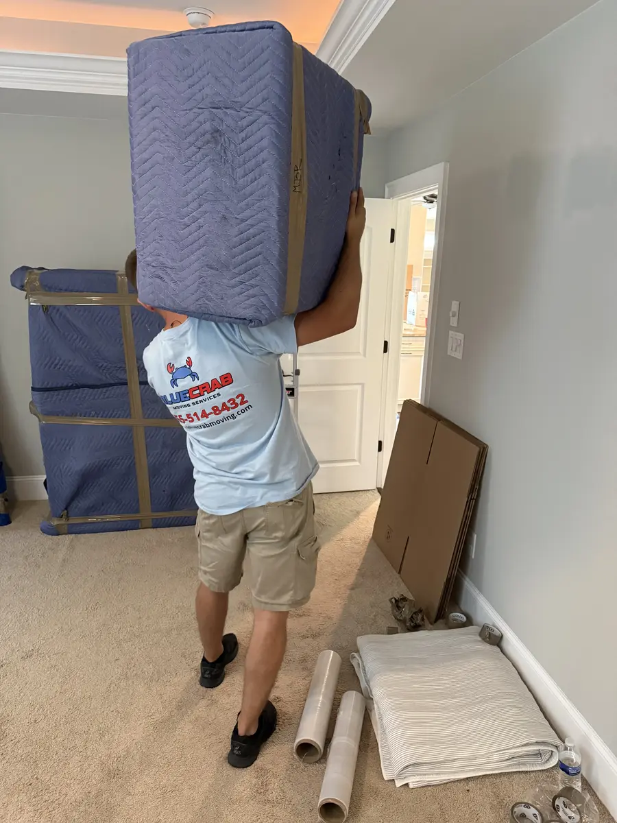 Pentagon City moving company. Blue Crab crew preparing to load a moving truck in Arlington VA.